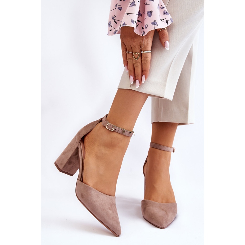 Tmavě béžové Lexie semišové lodičky na podpatku béžový 1