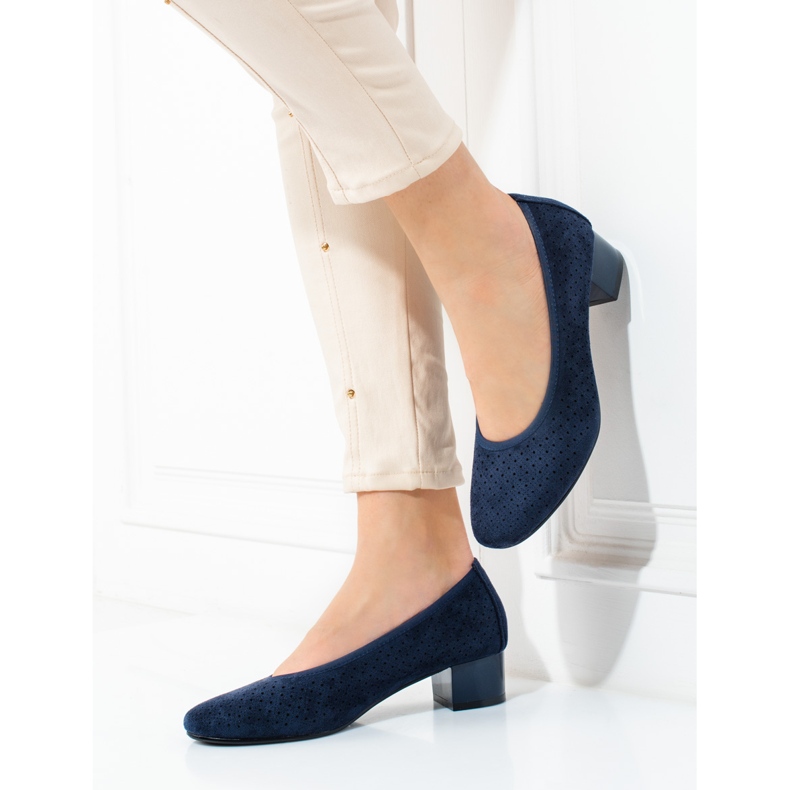 W. Potocki Dámské tmavě modré prolamované lodičky Potocki modrý 1