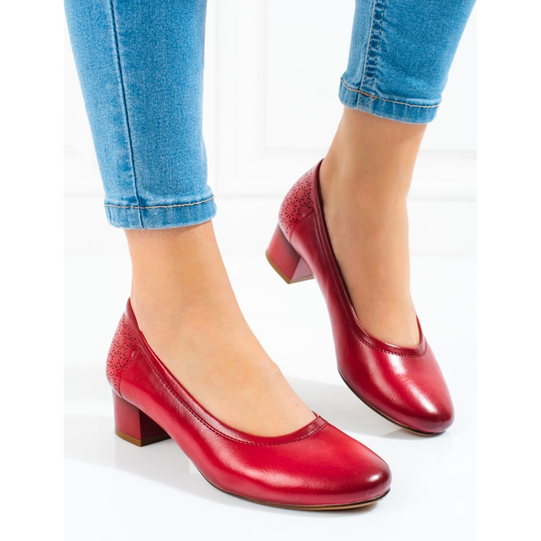 W. Potocki Dámské lodičky na nízkém podpatku Potocki červené 1