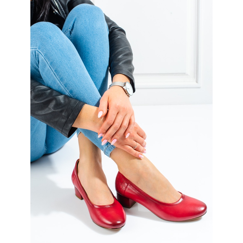 W. Potocki Dámské lodičky na nízkém podpatku Potocki červené 2