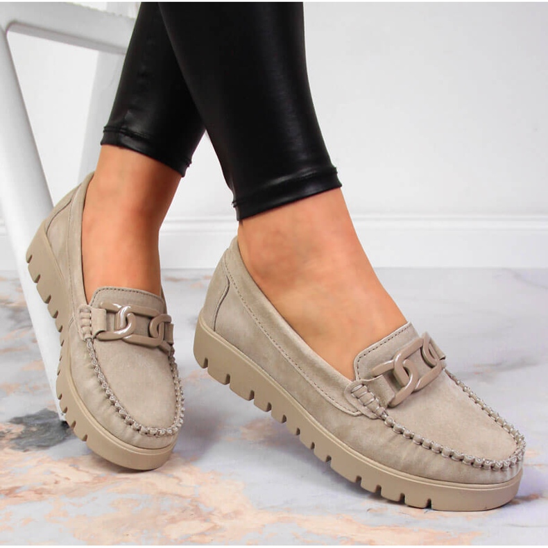 Dámské kožené mokasíny na béžové platformě Filippo DP3334 béžový 1