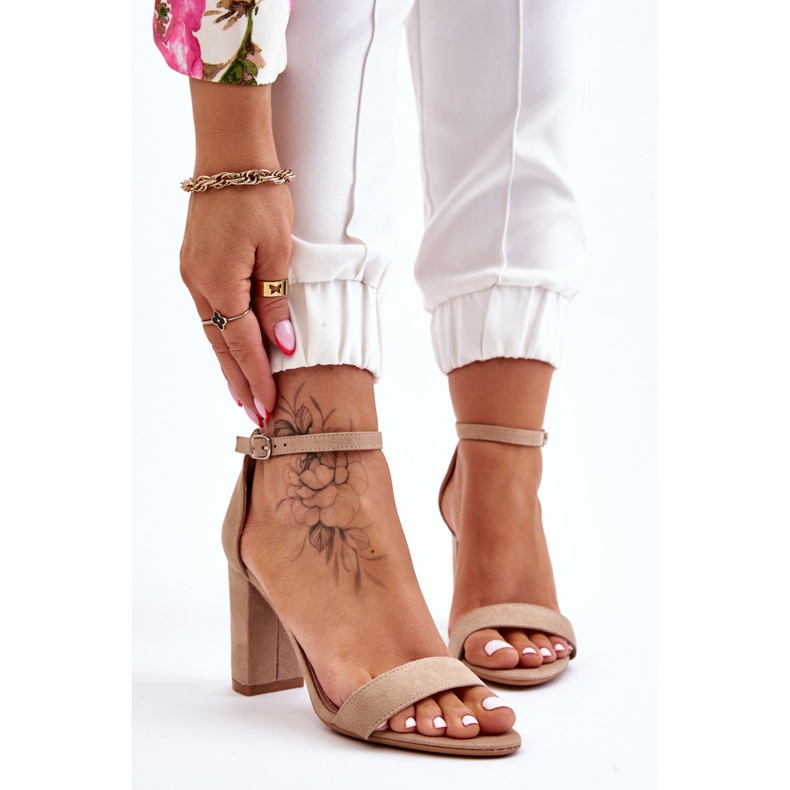 PS1 Klasické semišové sandály na podpatku Amina Beige hnědý 1