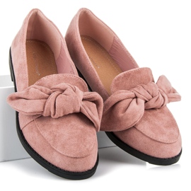 Ideal Shoes Semišové kalhoty s mašlí růžový 1