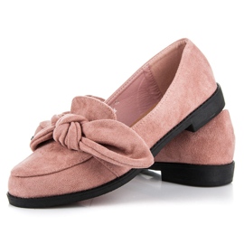 Ideal Shoes Semišové kalhoty s mašlí růžový 3