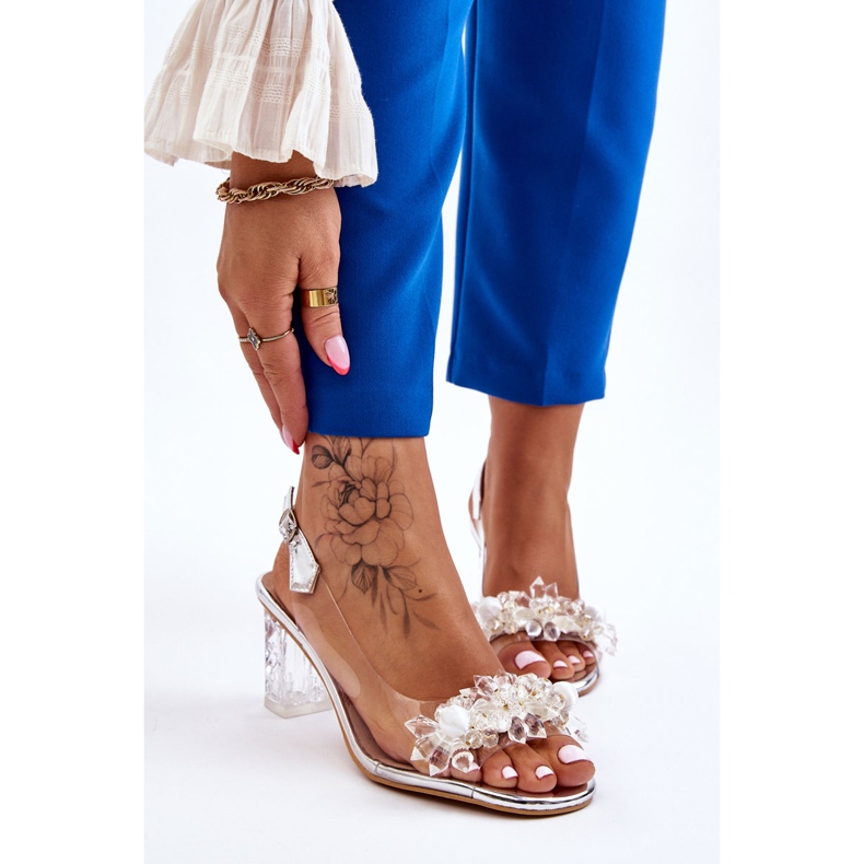 S.Barski Módní sandály s korálky Silver Terrance stříbrný 1