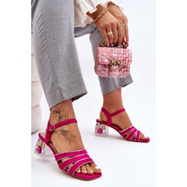 S.Barski Fuchsiové semišové sandály Callan s krystaly růžový 5