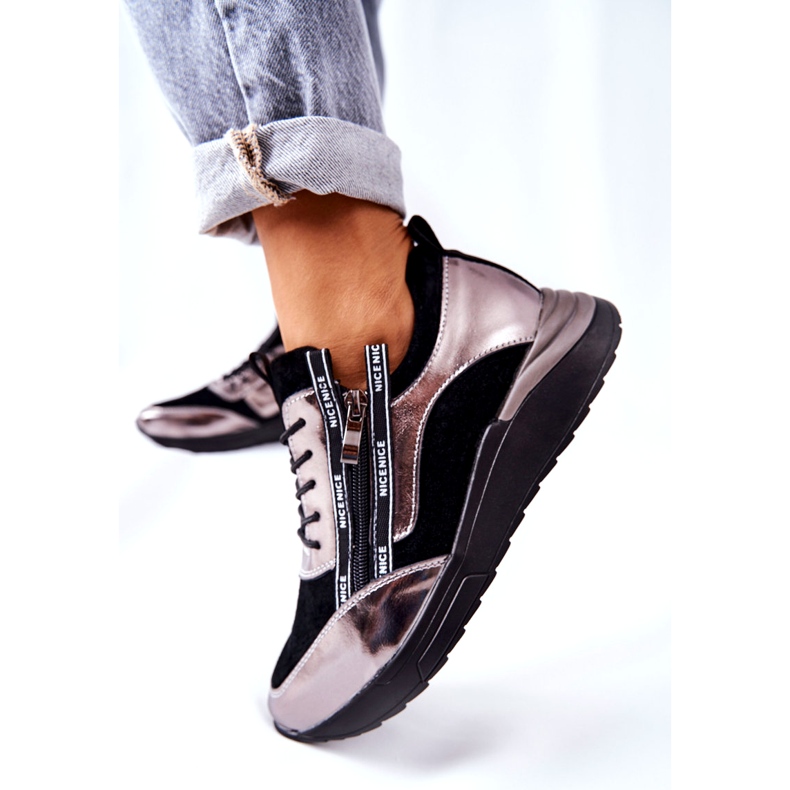 POTOCKI Kožené kovové sportovní tenisky černé a stříbrné černá 1