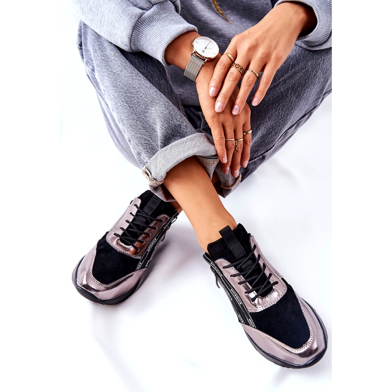 POTOCKI Kožené kovové sportovní tenisky černé a stříbrné černá 3