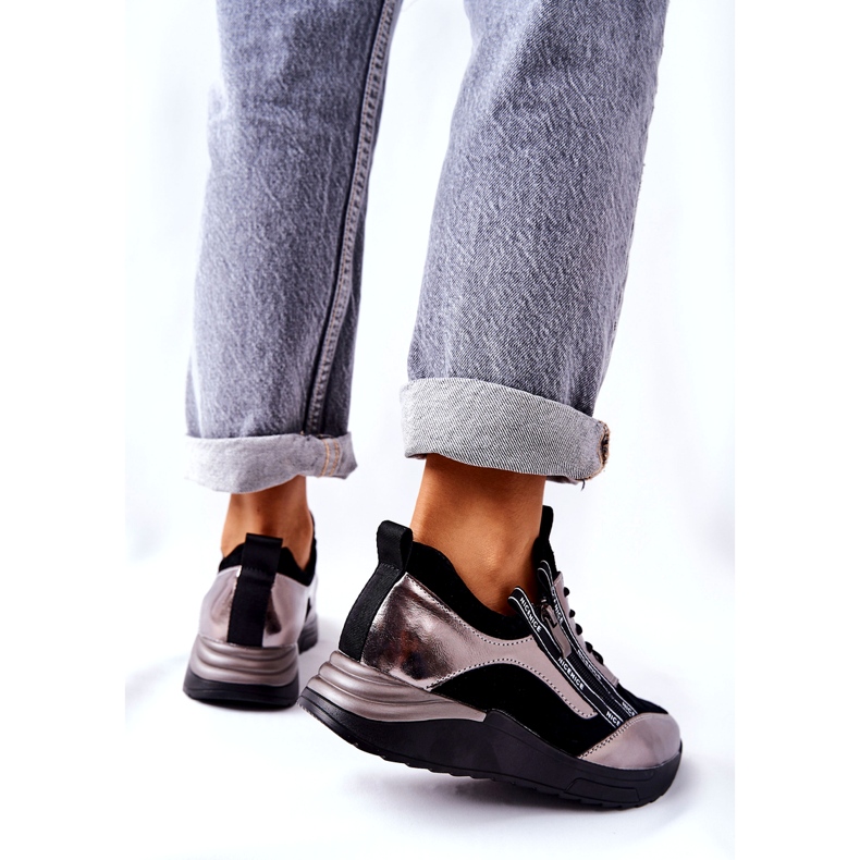 POTOCKI Kožené kovové sportovní tenisky černé a stříbrné černá 4