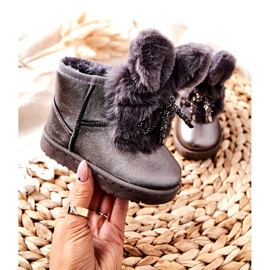 Dětské sněhule s kožešinou s ušima šedý králíček hnědý stříbrný 1