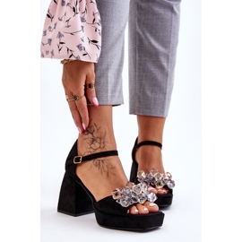 PS1 Módní sandály s krystaly na masivních podpatcích Black Garrett černá 1