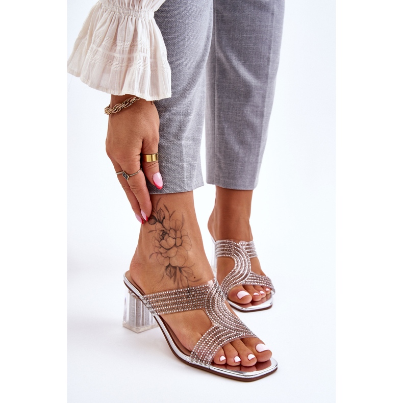 S.Barski Jaxen stříbrné sandály na podpatku s kamínky stříbrný 1