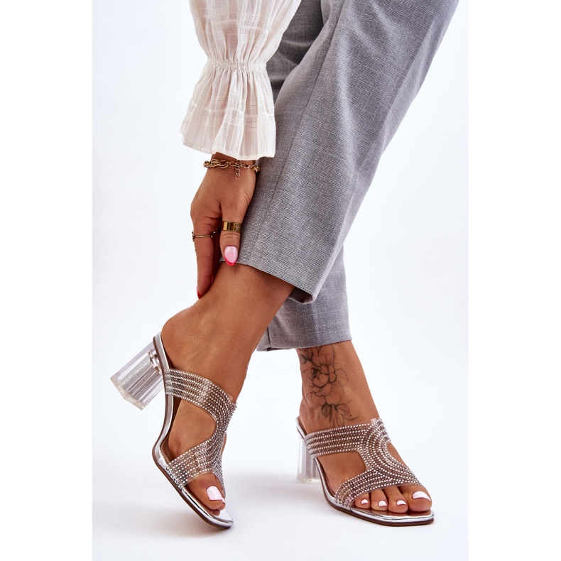 S.Barski Jaxen stříbrné sandály na podpatku s kamínky stříbrný 2