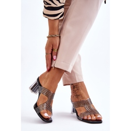 S.Barski Černé sandály na podpatku s kamínky Jaxen černá 2