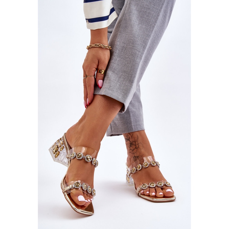 S.Barski Dámské pantofle s ozdobnými zirkony Golden Leyla zlatý 2