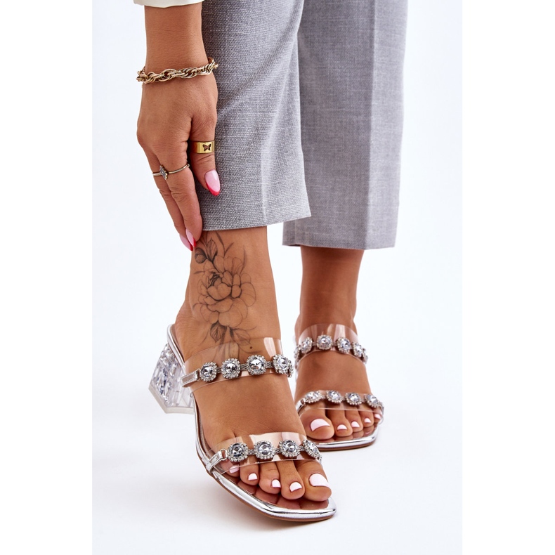 S.Barski Dámské pantofle s ozdobnými zirkony Silver Leyla stříbrný 1