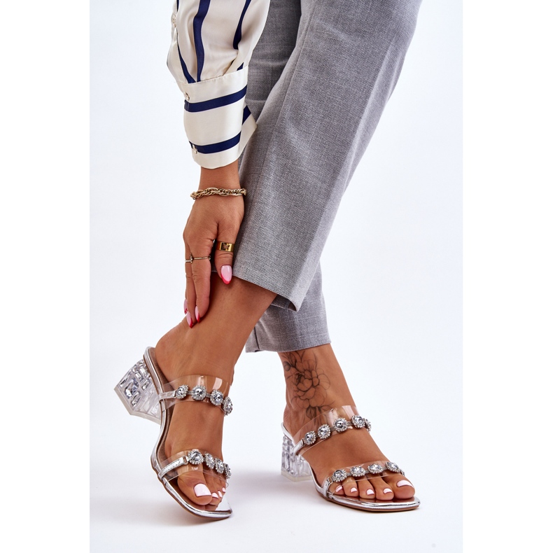 S.Barski Dámské pantofle s ozdobnými zirkony Silver Leyla stříbrný 2