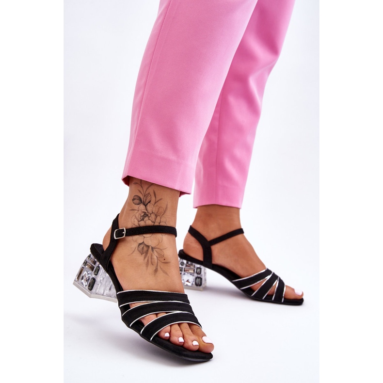 S.Barski Černé semišové sandály Callan s krystaly černá 2