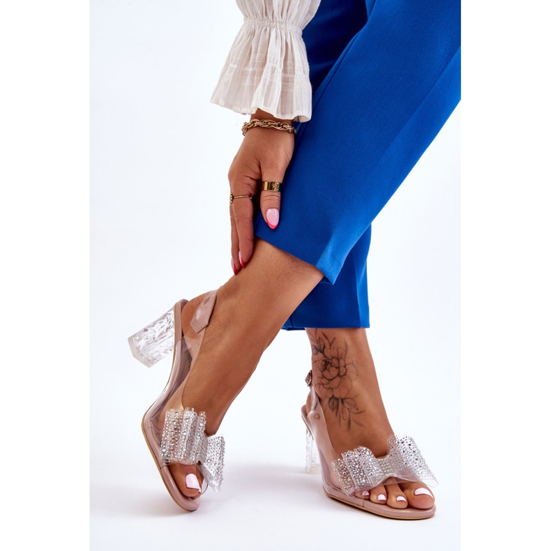 S.Barski Módní průhledné sandály s mašlí Ariella růžový 2