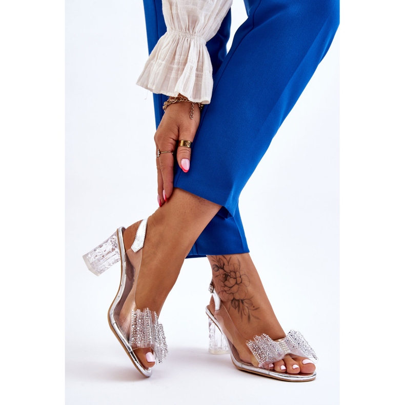 S.Barski Módní průhledné sandály se stříbrnou mašlí Ariella stříbrný 2