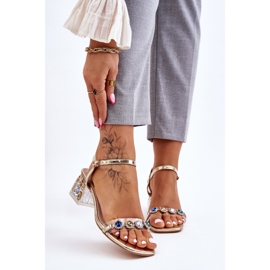 S.Barski Dámské sandály na vysokých podpatcích se zlatými krystaly Esma 1