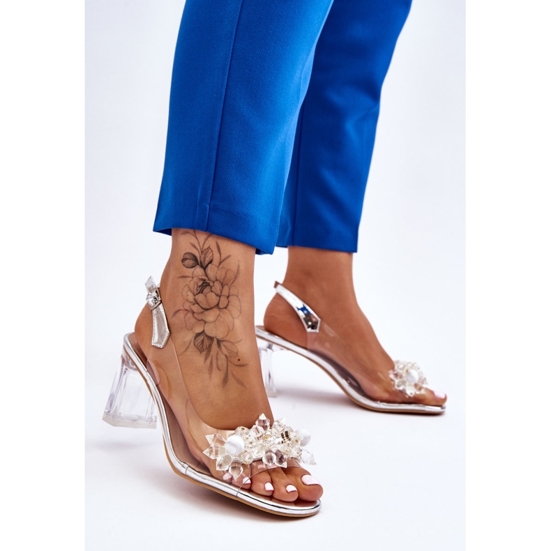 S.Barski Módní průhledné sandály se stříbrnými ozdobami Carmelo 1