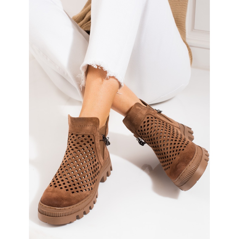 Dámské prolamované kozačky Potocki Brown hnědý 2 Dámské prolamované kozačky Potocki Brown hnědý 2