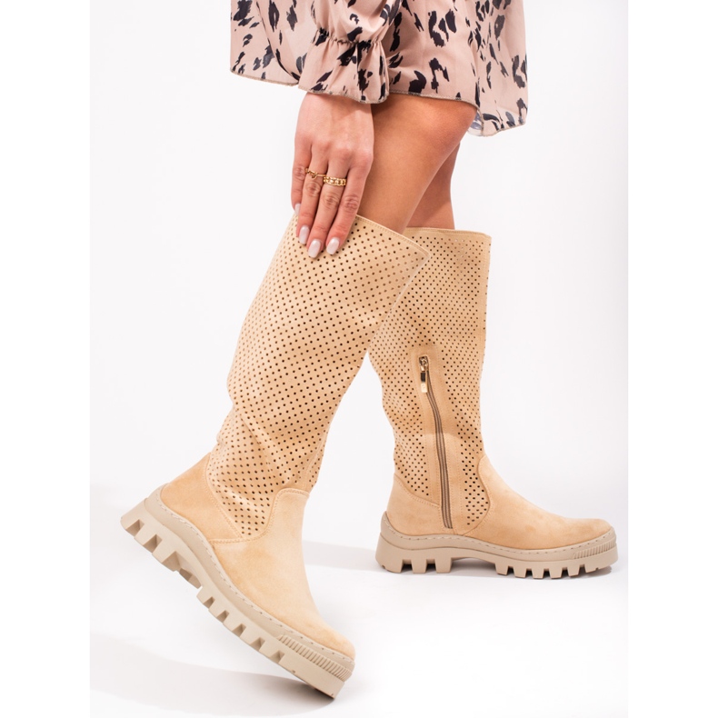 W. Potocki Prolamované semišové boty od Potocki béžový 1