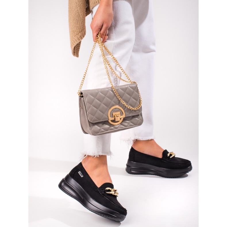 Dámské mokasíny Shelovet na klínku s řetízkem černá 2