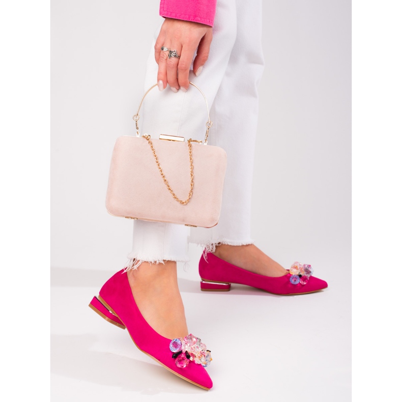 Dámské lodičky Shelovet na nízkém podpatku z fuchsiového semiše růžový 1