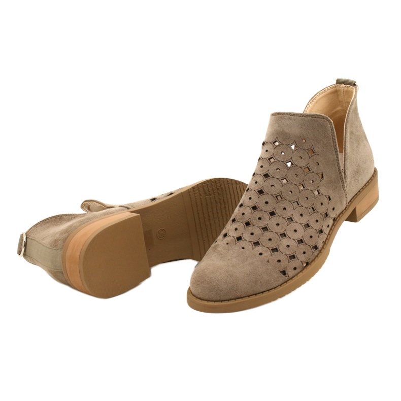 DASZYŃSKI Prolamované Semišové Botičky S Řezanou Carine béžový hnědý 5