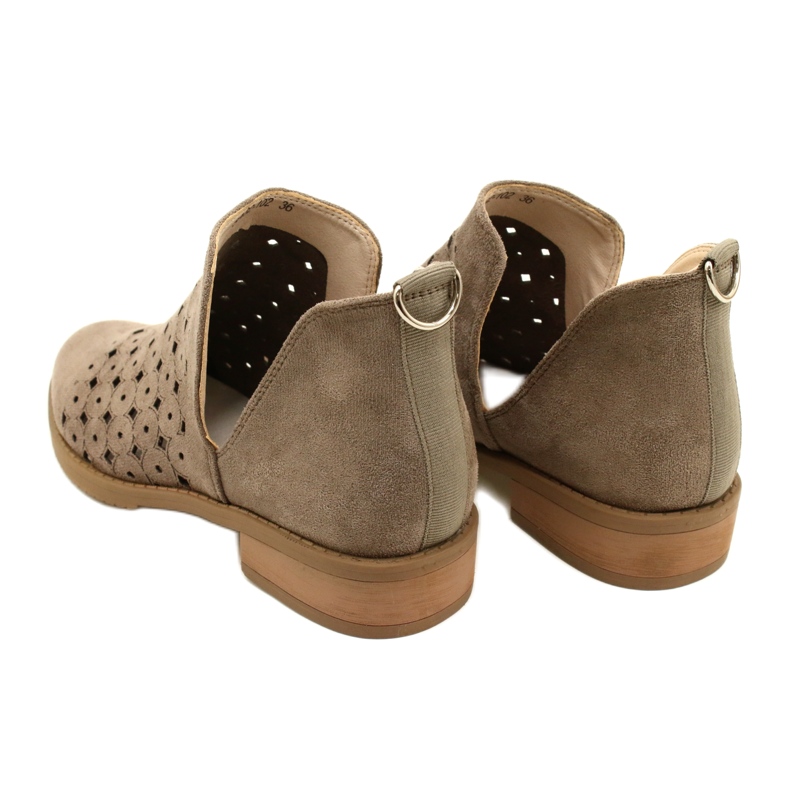 DASZYŃSKI Prolamované Semišové Botičky S Řezanou Carine béžový hnědý 7