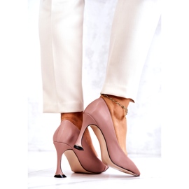 S.Barski Módní růžové kožené boty Tamira na jehlách růžový 4