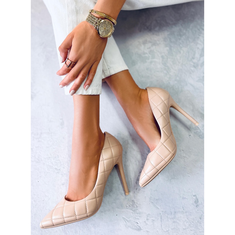 BM Prošívané lodičky na vysokém podpatku Raquel Nude béžový 1