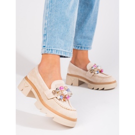 Seastar Dámské mokasíny Shelovet semišové s krystaly béžový 1