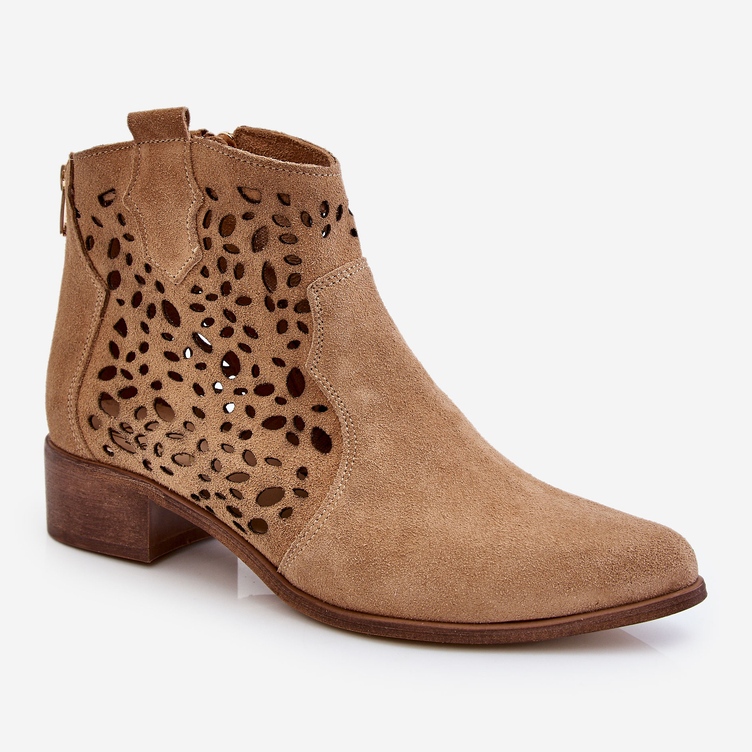 Lewski Shoes Dámské prolamované boty Lewski Boty 2909 Tmavě béžová hnědý 1