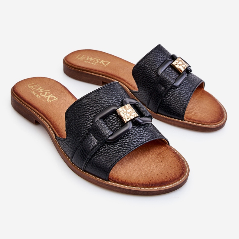 Lewski Shoes Kožené dámské pantofle Leewski Boty 3270 Black černá zlatý 1