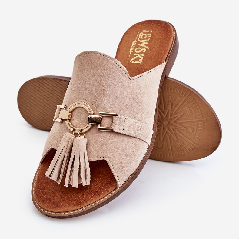 Lewski Shoes Dámské semišové pantofle Leewski Boty 3226 Béžová béžový 1