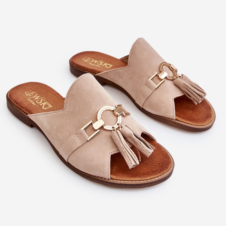 Lewski Shoes Dámské semišové pantofle Leewski Boty 3226 Béžová béžový 2