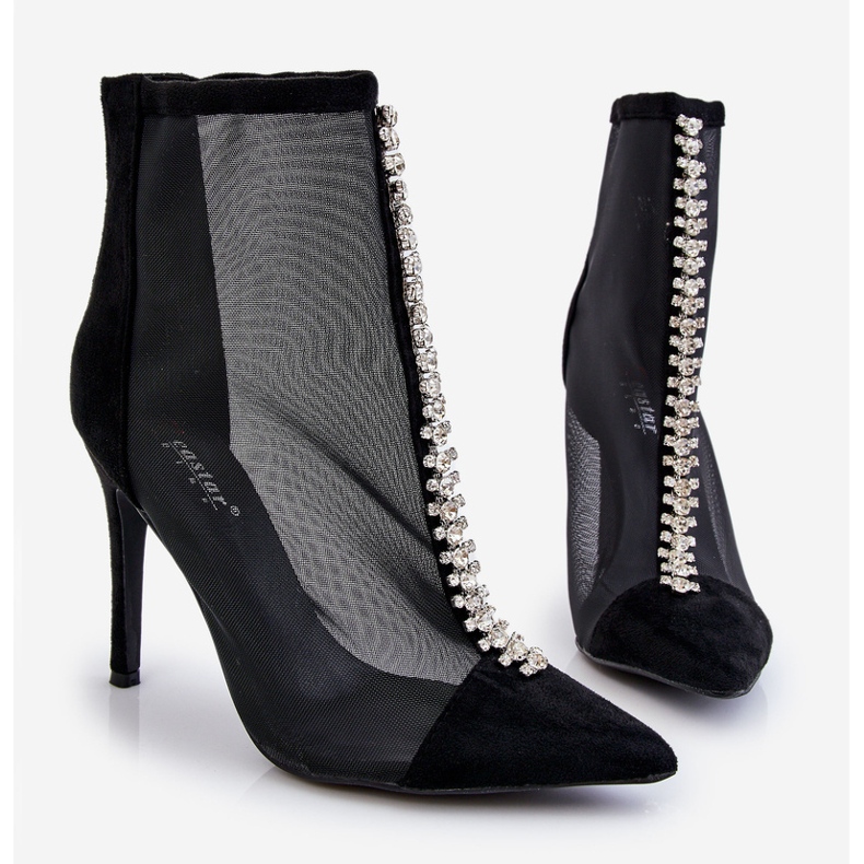 Módní dámské boty na vysokém podpatku se síťovinou v černé barvě Rummi černá 1