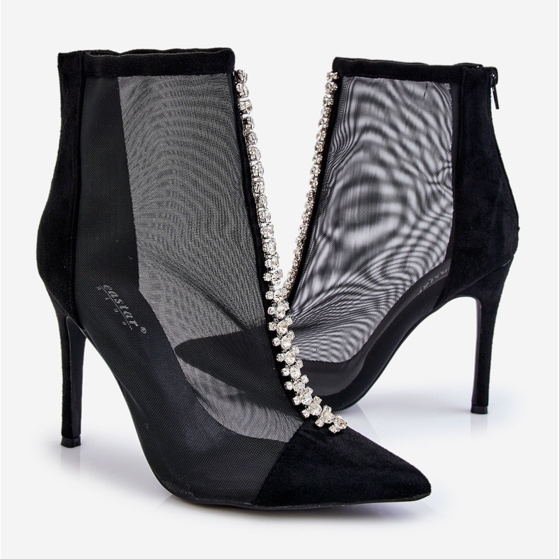 Módní dámské boty na vysokém podpatku se síťovinou v černé barvě Rummi černá 2