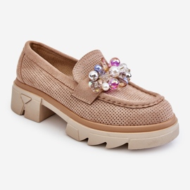 Dámské mokasíny Brogues s ozdobami Béžová Issac béžový 2