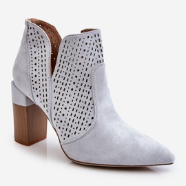 PM1 Módní semišové prolamované boty na vysokém podpatku Šedá Genevi stříbrný 2