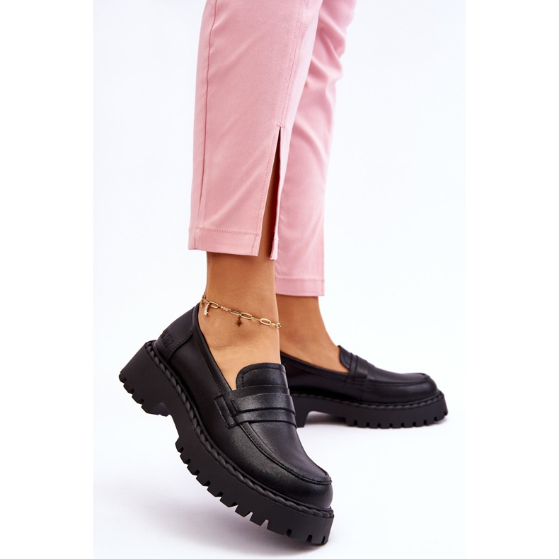 Dámské mokasíny kožené boty Big Star LL274458 Černá 2