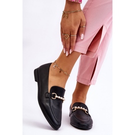 PG1 Dámské kožené mokasíny s ozdobnými perlami Černý Ishan černá 1