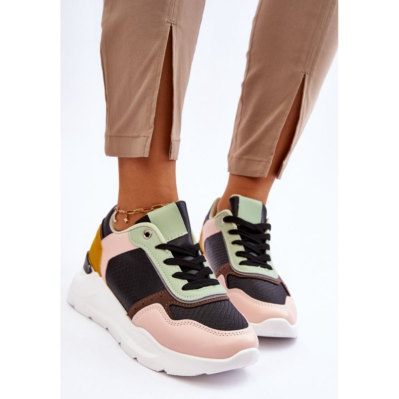 PG1 Dámské kožené tenisky na platformě černá a zelená Chaya 2