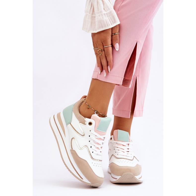 PG1 Módní sportovní obuv Roen bílé a béžové kůže bílý 1