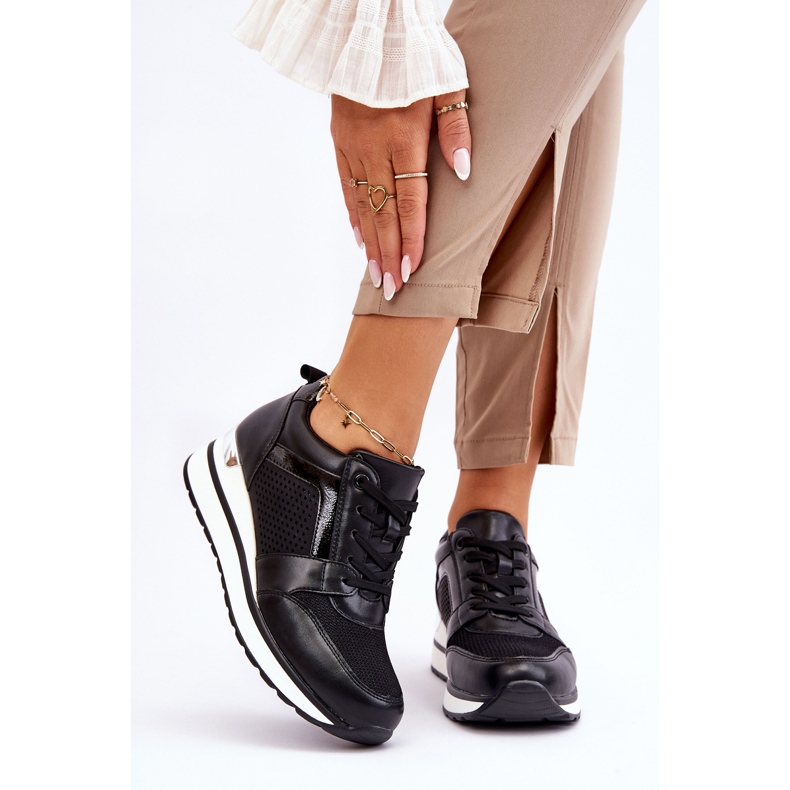 PG1 Černá kožená sportovní obuv Braylen s nízkým klínem 1