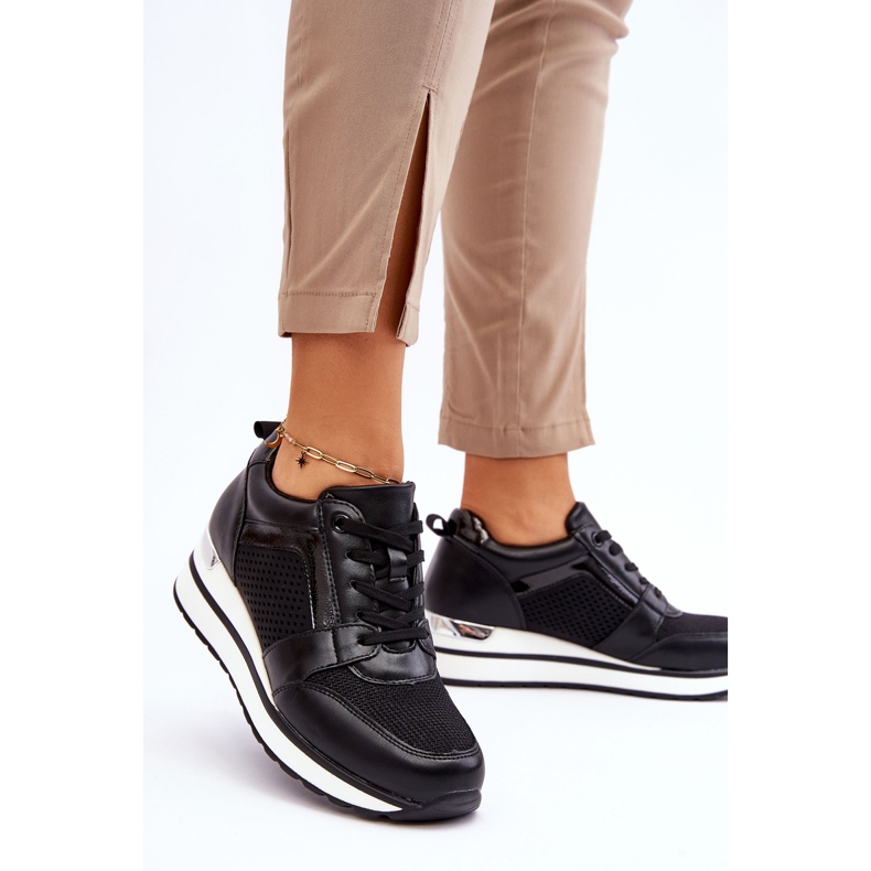 PG1 Černá kožená sportovní obuv Braylen s nízkým klínem 2