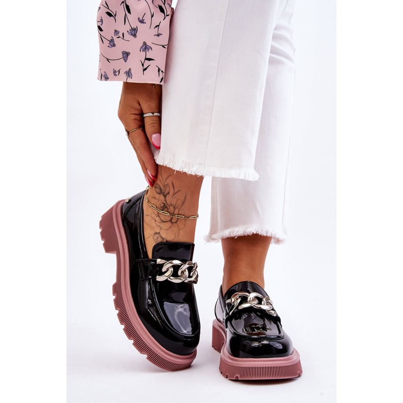 Patentované mokasíny s řetízkem GOE LL2N4039 černo-fialové černá 2